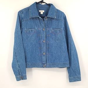 Christopher &Banks Medium Blue Pink stitch pockets silver button down jean